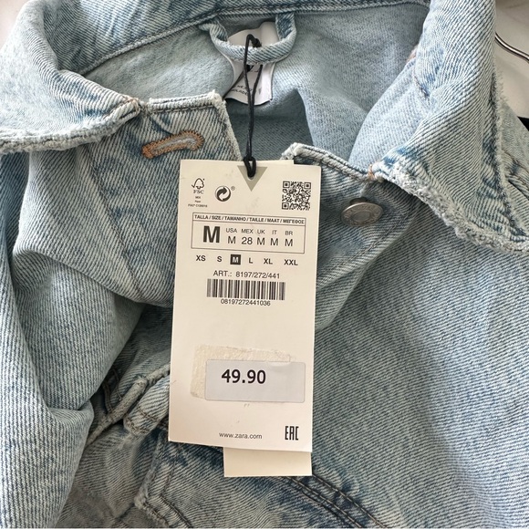NWT Zara Blue Cropped Denim Jacket - Picture 5 of 5